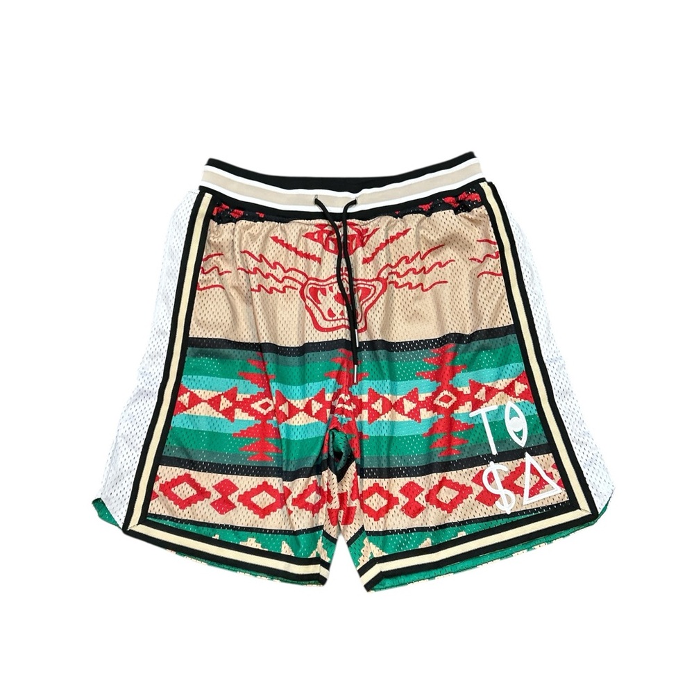 TISA Men’s Size Medium Tribal Tan‎ Basketball Shorts EUC